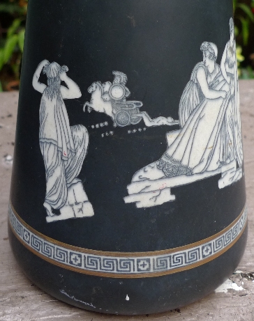 Victorian black hyacinth vase with Trojan War scenes