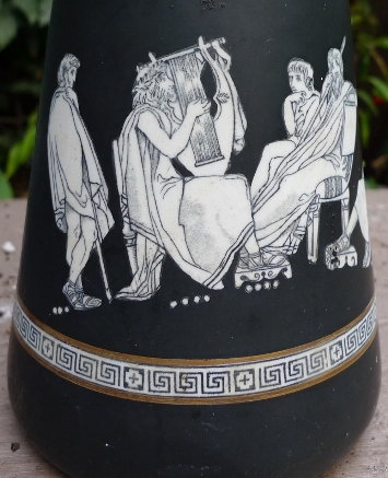 Victorian black hyacinth vase with Trojan War scenes