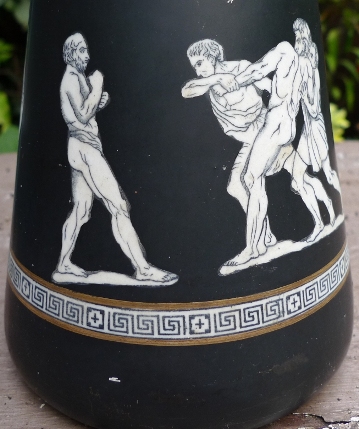 Victorian black hyacinth vase with Trojan War scenes